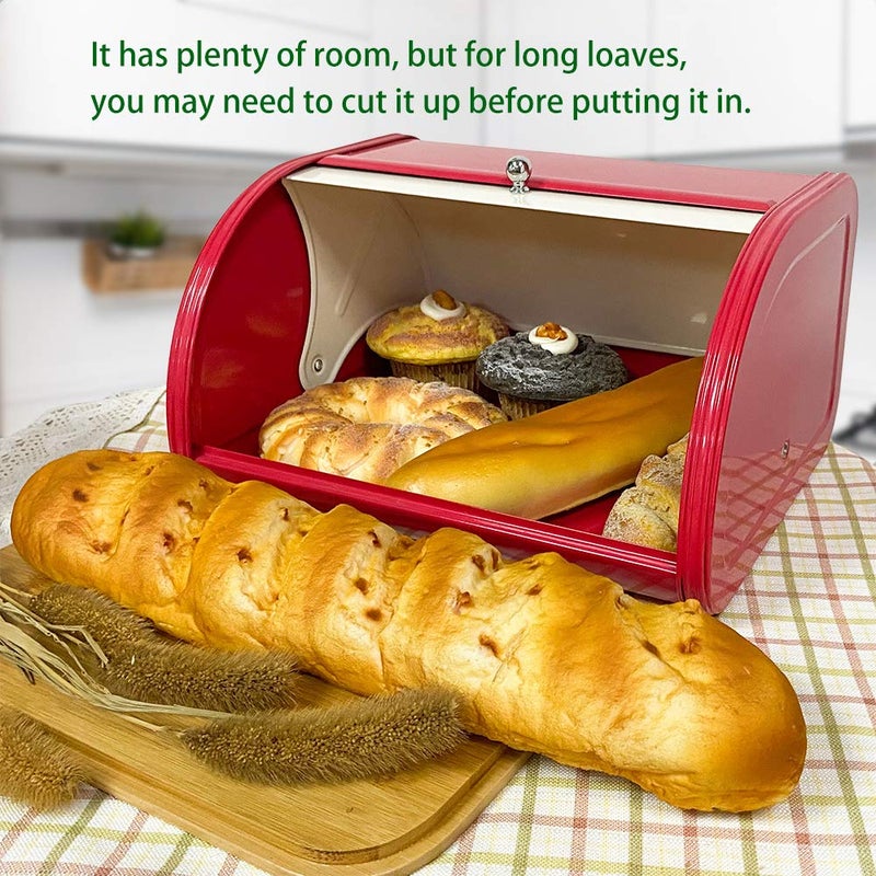 KL X458 Metal Bread Box/Bin/kitchen Storage Containers with Roll Top Lid (red) - Image 5